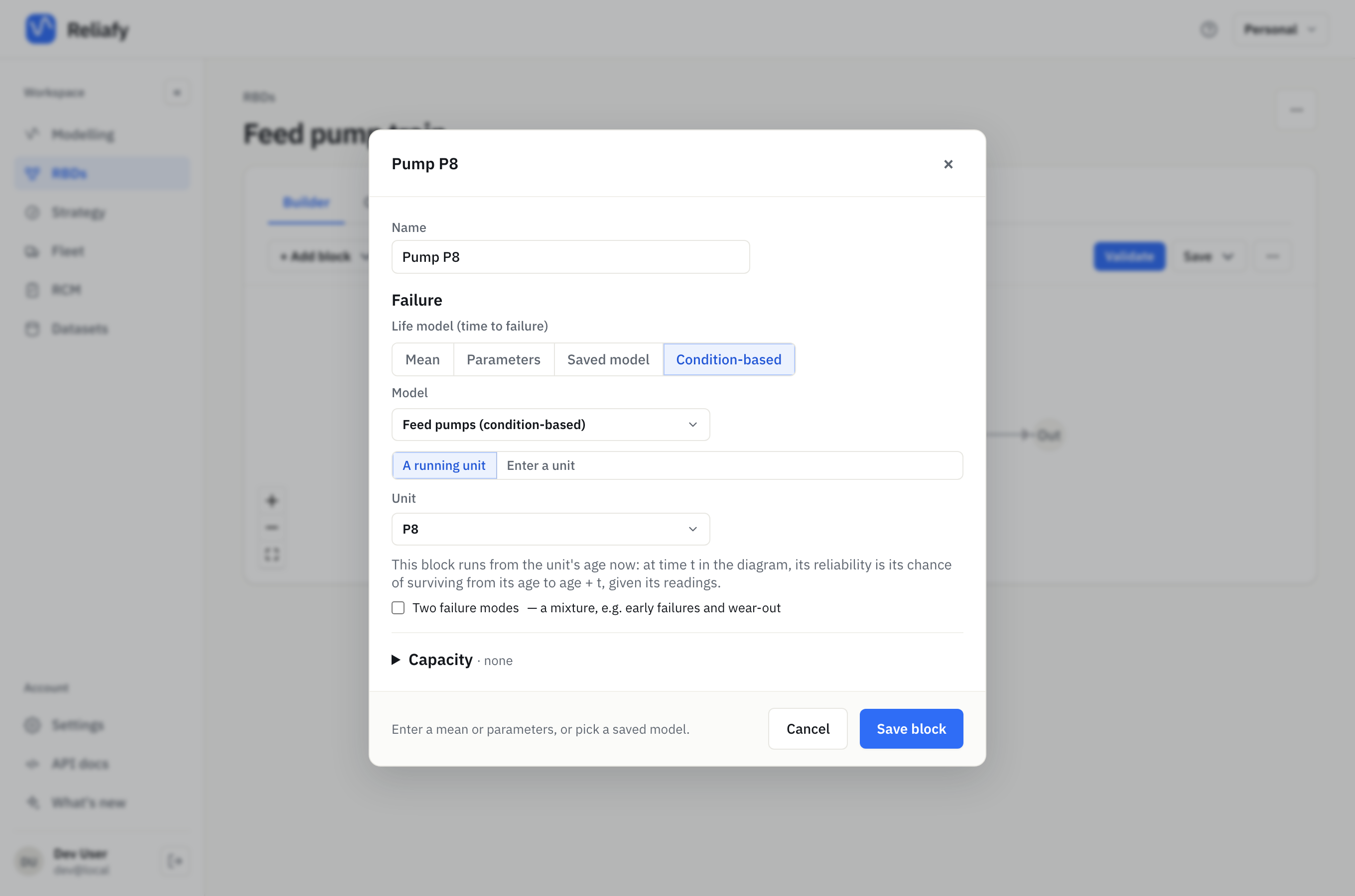 A block that is one unit of a condition monitoring model