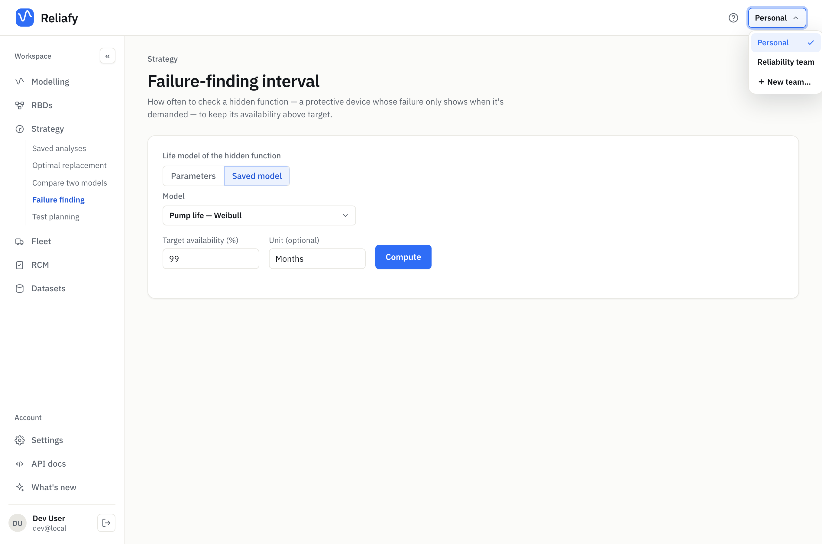 The workspace menu: your personal workspace, your teams, and New team